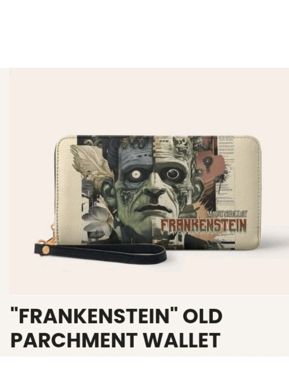 NEW Lettoria Frankenstein Wristlet Wallet - Cream/Black (Vegan Leather)